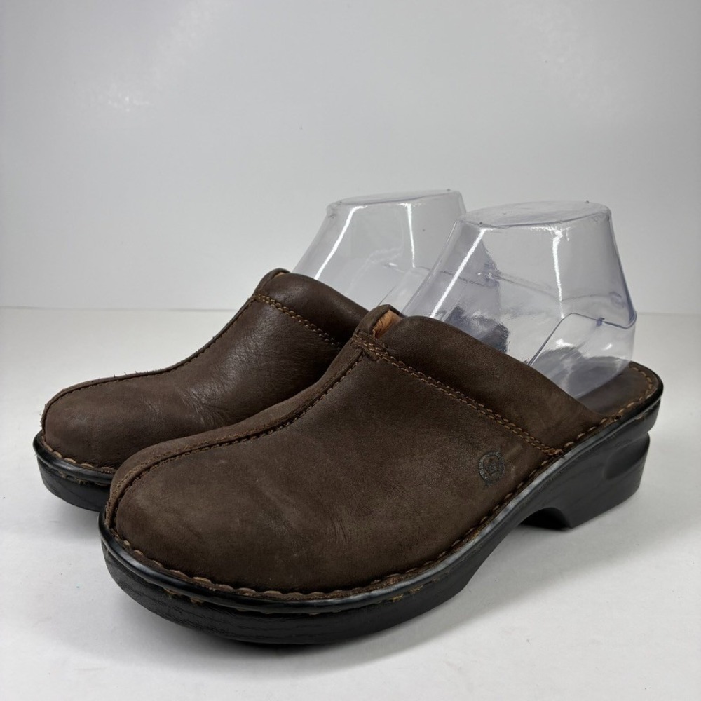 Born B73523 Vintage Women's US 8/39 Brown Leather Clog Mule Slip-On Comfort Shoe